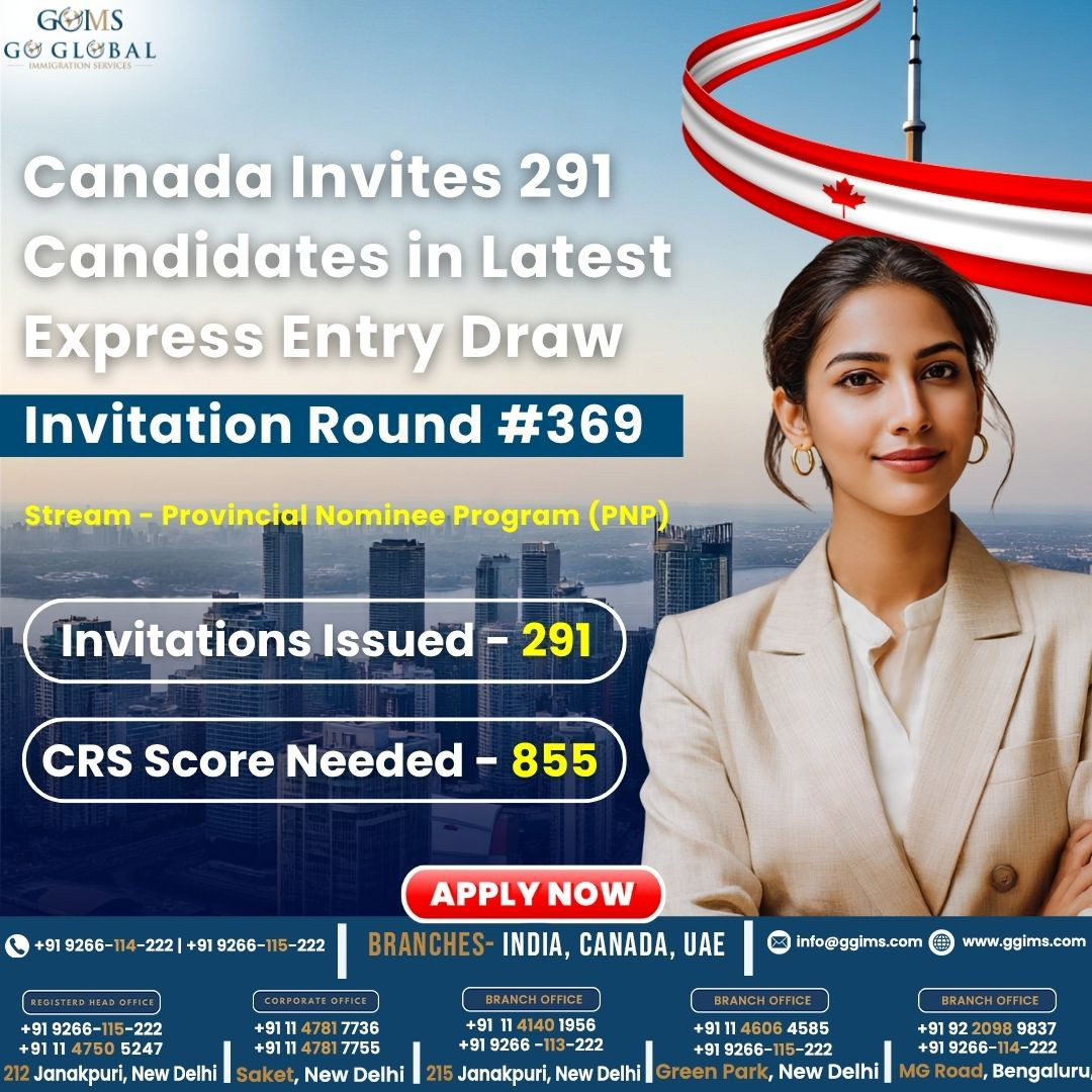 Canada Invites 291 Candidates in Latest Express Entry Draw #369