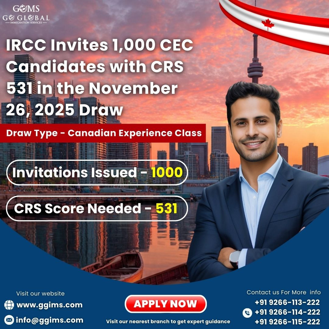 IRCC Invites 1,000 CEC Candidates with CRS 531 in the November 26, 2025, Draw